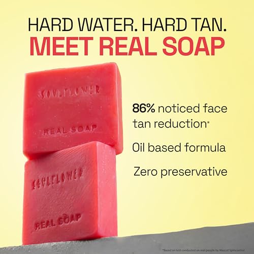 Image of Soulflower Juicy Red Tomato Soap for Tan Removal | Handmade Cold-Processed Natural Bathing Bar For Hard Water with Vitamin E & Beetroot|Skin Brightening, Anti-Acne & Pimple Care|All Skin Types|100g