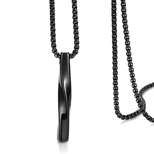 Stainless Steel Pendant Necklace for Men and Women, Unisex Twisted Cube Bar Pendant with Link Chain4