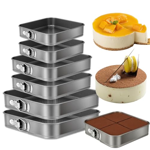 BMMN Springform Cake Pan Set of 6 (9.5, 10.2, 11 Inch 3 Sizes) Square Leakproof Nonstick Cheesecake Pans with Removable Bottom Carbon Steel Bakeware for Cheesecake Wedding Cake Pizza and Quiches