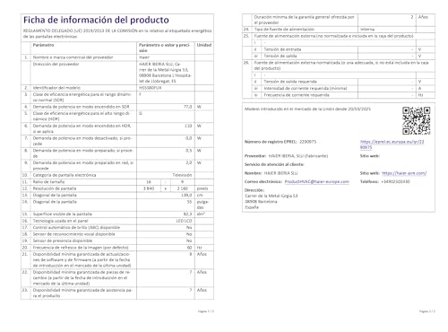 Variante de Haier H55S80FUX QLED 55 pulgadas 4K Google TV
