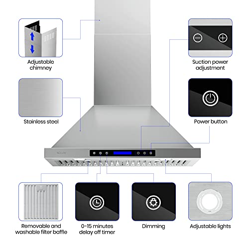 Ekon Kitchen Expert NAP02-36IN Range Hood, Ekon Wall Mount Hood 900 Cfm Kitchen Hood Vent 4 Speeds Touch Control Lcd Display thumb #4