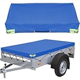 HAMON Anhängerplane Flachplane 208 * 114 * 13cm, Blau Anhänger Plane mit Gummigurt Anhängerabdeckung, Anhänger Abdeckplane für wasserdichte Abdeckung, UV-Anhängerplane Hochplane
