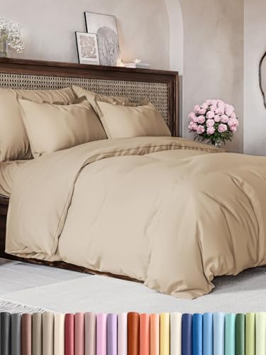 Opiniones y reviews de Juegos de fundas los preferidos por los clientes. 44 Cream Hotel - Juego de funda de edredón de lujo de tamaño matrimonial, 203.2 x 228.6 cm con 2 fundas de almohada, extra suave, fácil de cuidar y sin decoloración, funda de...