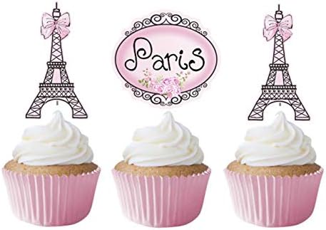 Paris Cupcake Toppers 12 pcs, Pink Ooh La La Cake Picks Birthday Decoration Party Supplies, Eiffel Tower Baby Shower, Wedding, Bachelorette