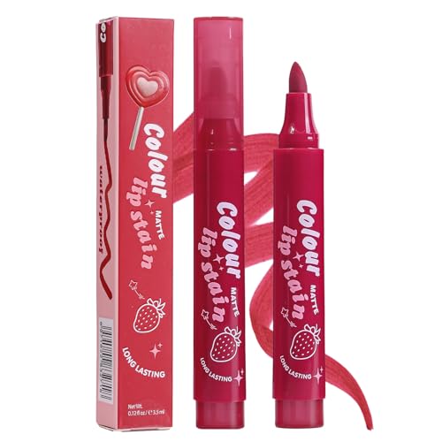 Genéricro Lip Marker Mancher - Matte Red Tinted Lip Gloss Pen - Lápiz labial tintado impermeable altamente pigmentado, accesorios de belleza de larga duración para desplazamientos diarios