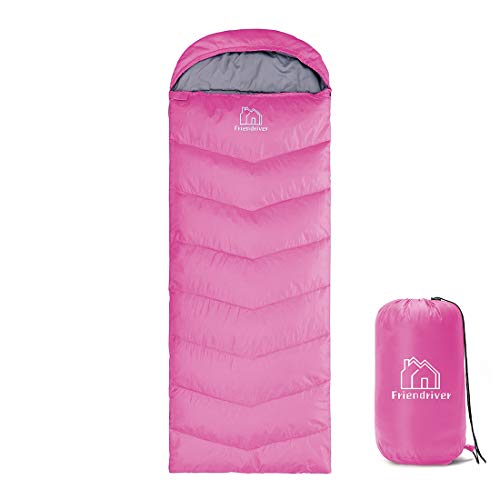 Friendriver XL Size Widened Upgraded Version of Camping Sleeping Bag 4 Seasons Warm and Cool Lighter Weight Adults and Children Can Use Waterproof Camping Bag Travel and Outdoor Activities(Pink)