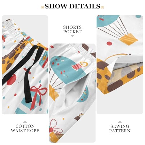 Birthday Giraffe Balloon Pajama Bottom Shorts for Men Soft Casual Sleep Lounge Shorts with Pockets S-XXL4