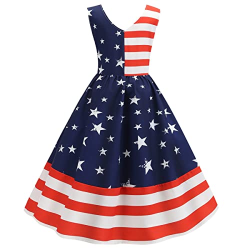 IWEMEK 50s Sleeveless Double V Neck July 4th Dress for Women Memorial Day Independence Patriotic Clothes of American Flag Star and Stripe Fourth Navy Blue-Patchwork XXL by IWEMEK - Image 4