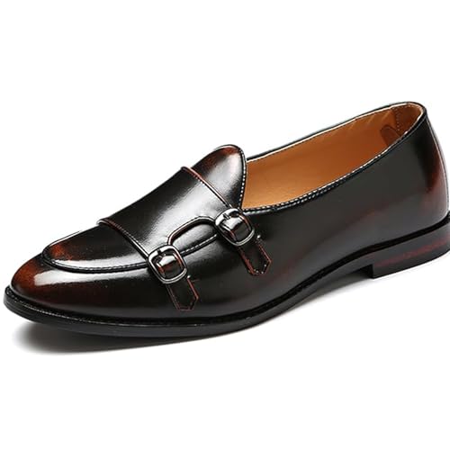 Men Slip On Dress Oxford Shoes Pointed Toe Low Cut Double Monk Strap Casual Handmade Shoes
