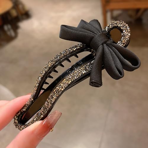 Pinza negra con moño y cristal decorativa 12 cm miniatura 4