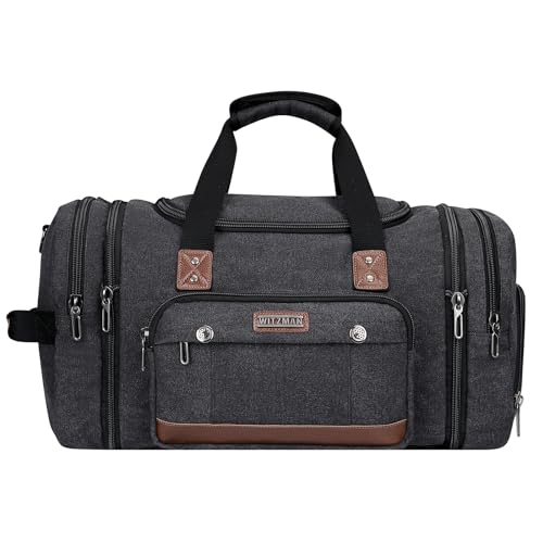 Image of WITZMAN Mens Duffle Bags for Traveling Canvas Weekender Travel Bag Expandable Overnight Bag Carry on Bag(A8007 Black)
