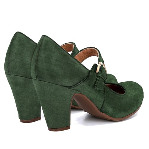 Image of SHODENSE Women Vintage Chunky High Heel Mary Jane Shoes Round Closed Toe Ankle Strap Dress Sandals 3 inch Block Heels Mary Jane Lolita Pumps Two-Toned Patchwork Buckle Office Lady Wedding Retro 4-11 M US