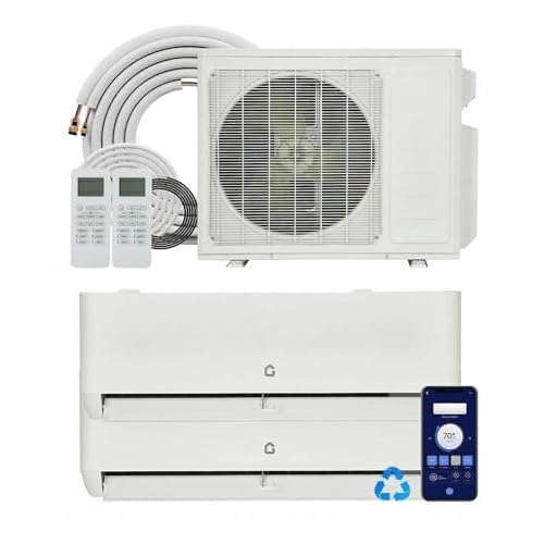 18K BTU Dual Zone Mini Split AC with 12K+12K Indoor Units, Cools 800-1,000 Sq.Ft, 24 SEER2, R454B Refrigerant,WiFi Smart Control, Dual-Zone Independent Temp (±1℃),Heating System,16Ft Pre-Cha