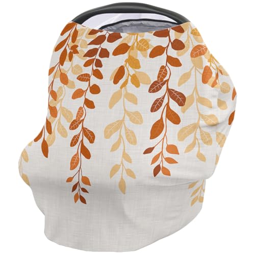 Nursing Cover for Breastfeeding Scarf, Retro Light Yellow Silhouette Orange Leaves Baby Car Covers Super Soft Multi Use for Canopy Shopping Cart Cover Blanket Stroller Cover