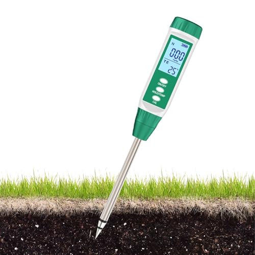 Probador digital NPK de suelo, analizador de nitrógeno y fósforo y potasio con retroiluminación LCD y sensor de temperatura para monitoreo preciso de la salud de las plantas de jardinería y