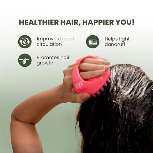 Image of Rey Naturals Hair Massager For Hair Growth For Men And Women | Shampoo & Hair Oiling Brush For Scalp Care, Relaxation & Hair Growth | Soft Silicon Bristles Oil Massager For Scalp -Red