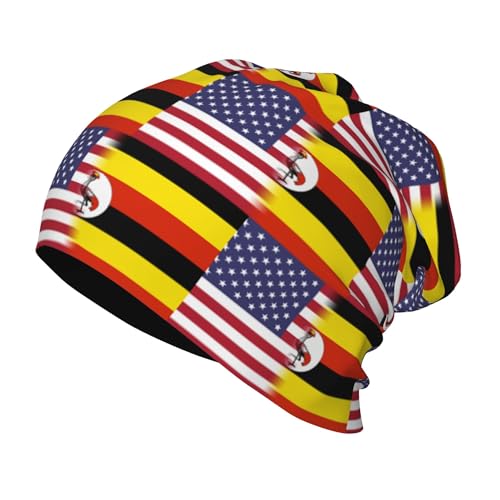 American Flag and Uganda Flag Kids Leisure Elastic Knitted Hat Junior Large Size Knit Cap Child Beanie Black