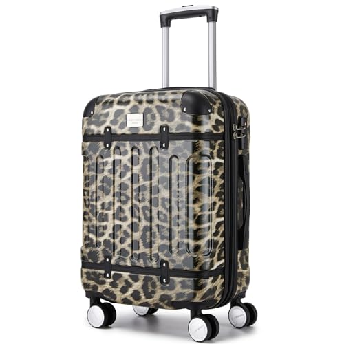 Image of LARVENDER Carry On Luggage 22x14x9 Airline Approved with Spinner Wheels, Expandable 20 Inch Luggage with TSA Lock, Hardsidel PC+ABS Carry On Suitcases for Women Men, Cheetah