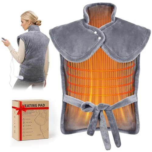 Heating Pad for Neck and Shoulders and Back, 6 Heat Settings & 4 Timer Deeper Pain Relief, Auto Shut Off, 29 * 38' Large Electric Heatings Pad for Full Back, Soft Fabric Gifts for Women Men