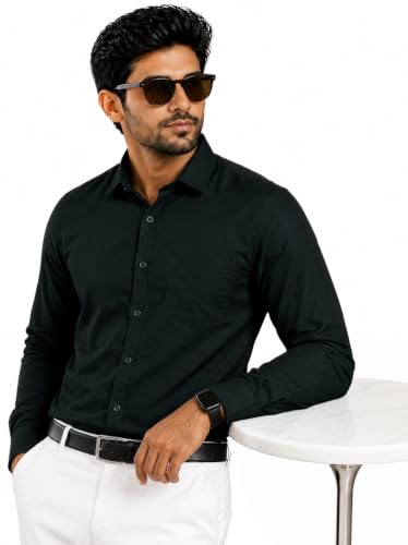 Image of Pinkmint Mens Cotton Regular Fit Long Sleeve Button Down Shirt for Men Collared Casual Formal Soild Shirt