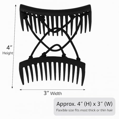 4 Pack Clips de Pelo con Doble Peine Elástico Negro y Marrón miniatura 2