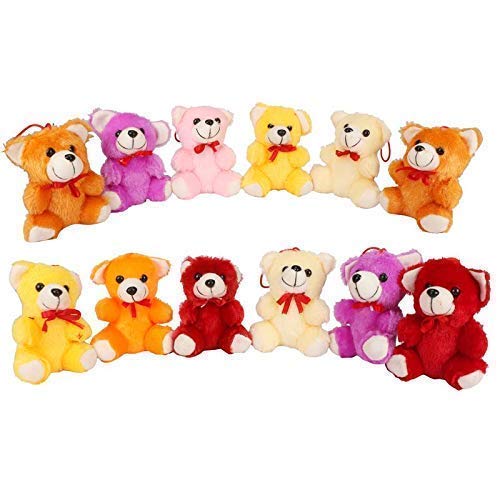 Toys Mini Teddy Bear Soft Toy Set of 12 | Multi Color Small Plush Bears for Kids Birthday Return Gift Decoration Baby Shower Party Favors School Gifts Home Decor Stuffed Animals