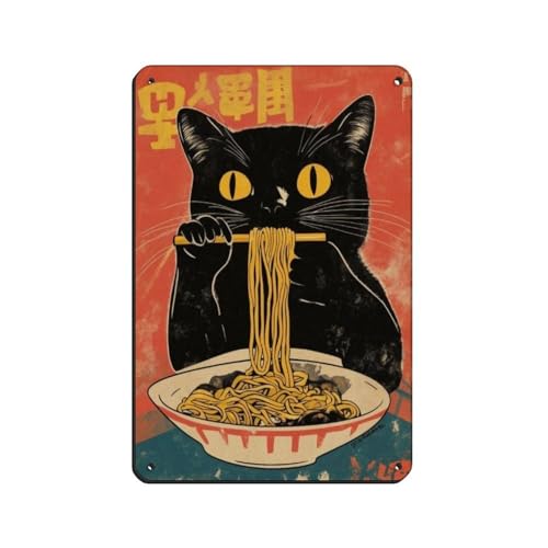 Poster métal chat ramen affiche rétro décoration murale pub et café - 2