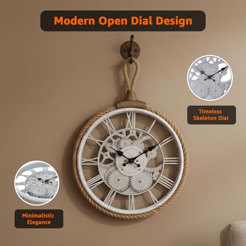 Image of Amazon Basics Plastic Wall Clock with Rope for Hanging, Skeleton Dial Design, Lightweight & Durable, 32 cm Diameter x 4.5 cm Width, Ideal for Indoor Decor - White
