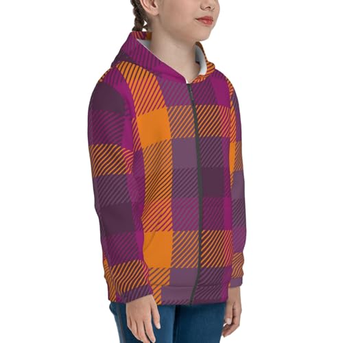 Purple Yellow Buffalo Plaid Kid Hoodies Boys Zip Up Sweatshirts Girls Pullover with Pocket4
