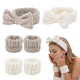 Casoty 6PCS Spa Headband and Wristbands Set,Soft Microfiber Makeup Headband with Bow & Absorbent Wrist Bands,Skincare Hair bands for Women Girls Face Washing Yoga Makeup Self-Care Gifts ﻿