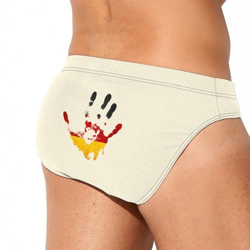 German Flag Hand Print Printed Swim Briefs for Men Sexy Bikini Swimwear Elastic Beach Trunks Bathing Suit4