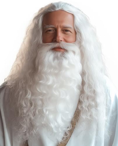 HOMELEX White Wizard Beard And Wig - Halloween Funny Father Time Costume Accessory for Adults