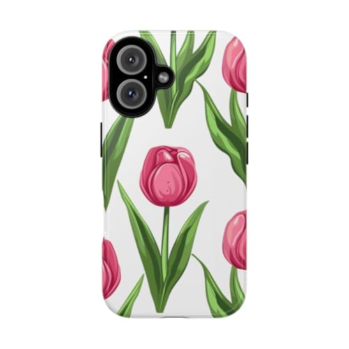 Coque rigide brillante iPhone 16 motif floral tulipe rose protection antichoc fine