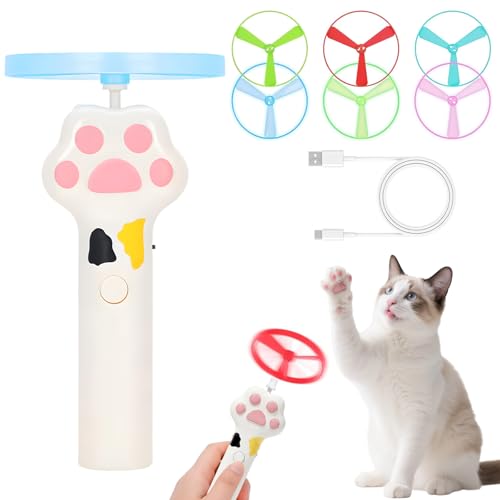 Cat Fetch Toy Rechargeable Flying Disc Launcher Toy with 6 Flying Discs Cat Toy Launcher Flying Bird Cat Toy Cat Interactive Toys for Outdoor and Indoor (White)