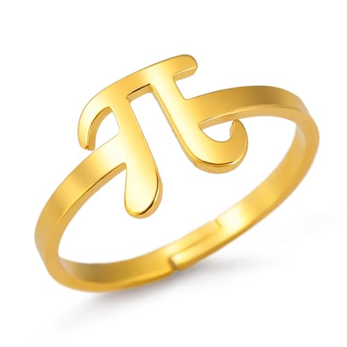 TEAMER Delicado anillo con el símbolo de PI Anillo con el símbolo de Pi de tamaño ajustable Joyería STEM de acero inoxidable para matemáticas física ciencia para mujeres y hombres (Oro)