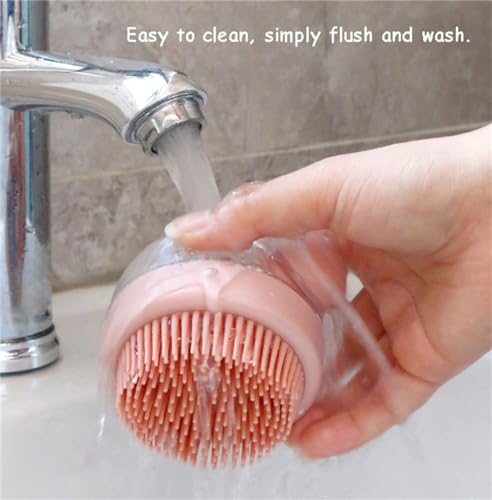 Image of Dog Cat Bath Brush, Pet Shower Massage Brush with Soap Shampoo Dispenser Pet Grooming Massage Rubber Multifunctional Pet Beauty Cleaning Brush Soft Bristle for Long Short Haired Dog Cat Shower, Pink