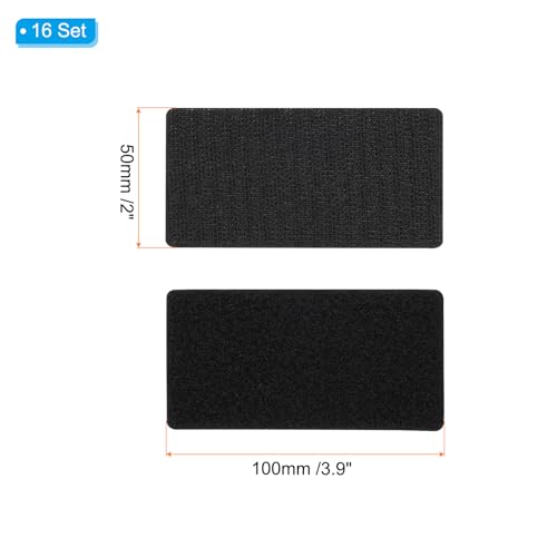 Image of PATIKIL 2x3.9 Inches Hook and Loop Dots, 16 Sets Nylon Blend Rectangle Self Adhesive Tape Strong Sticky-Back Fasteners Double-Sided Adhesive Strip for Office Home Crafting, Black