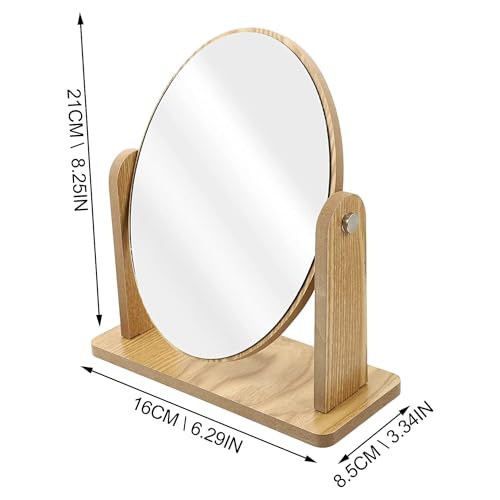 Image of ᵀᴹ Tabletop Shaving Makeup Vanity Mirror 360 Degree Beauty Make up Cosmetic Stand for Shaving & Makeup Vanity Bedroom Bathroom Desk (Oval Wooden Mirror)
