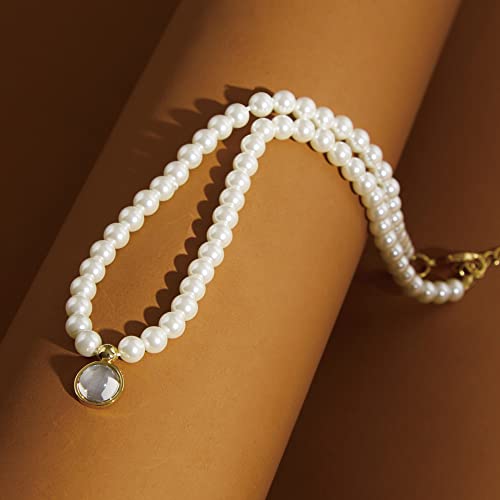 Pepeluali 16" Pearl Choker Necklace Crystal Jewelry, White Freshwater Pearl Strand Necklaces With April Birthstone Pendant, Inspirational Gifts For Women, Mom, Sister #TOP5