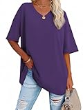 ATHMILE Womens Summer Oversized Shirts V Neck Plus Size Spring Workout Tops Beach Vacation 2026 Gym Clothes Dark Purple