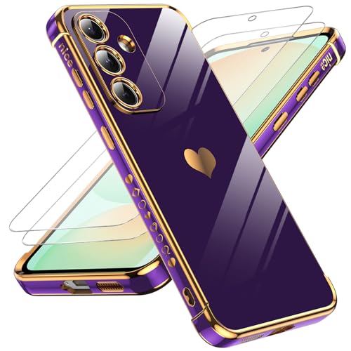 Coque Samsung S25 FE de luxe finition placage cœur D-violet avec verres de protection