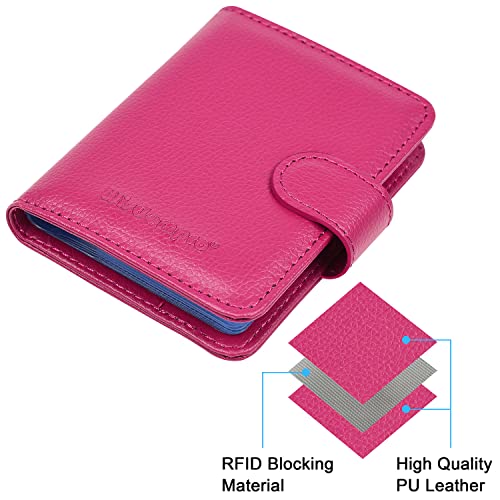 Image of Wisdompro Credit Card Holder, PU Leather Slim RFID Blocking Debit Card Protector Wallet Organizer Case with Magnetic Shut (Build in 20 Card Slot & 7 Small Cells for Memory Cards)-Vertical Hot Pink