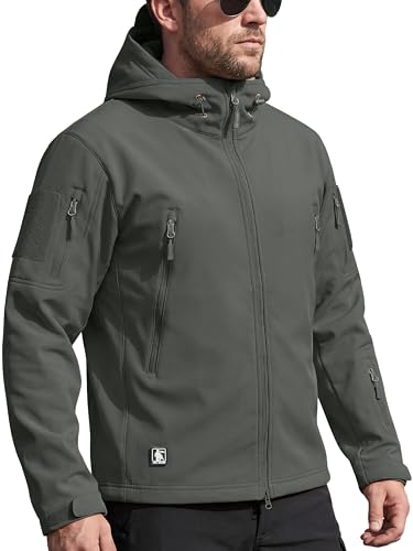 FREE SOLDIER Men's Outdoor Waterproof Soft Shell Hooded Military Tactical Jacket (Loden Green XX-Large/US)