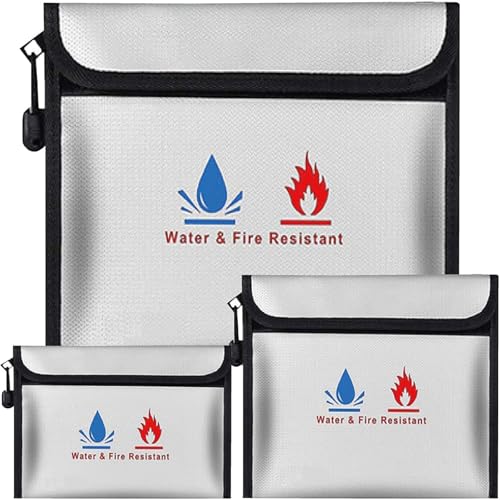 Fireproof Waterproof Money Document Bag - 3 Pack Safe Upgraded Zipper Bags, Fire & Water Resistant Storage Organizer Pouch for A4 A5 Documents Holder,File,Cash,Jewelry,Passport,Tablet,Laptop