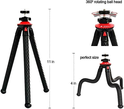 Camera Phone Tripod, Flexible Mini Tripod with Bluetooth Control Phone Clip Travel Tripod Stand, Small Octopus Tripod for Phone, Gopro, DSLR Camera for Time-Lapse Photography