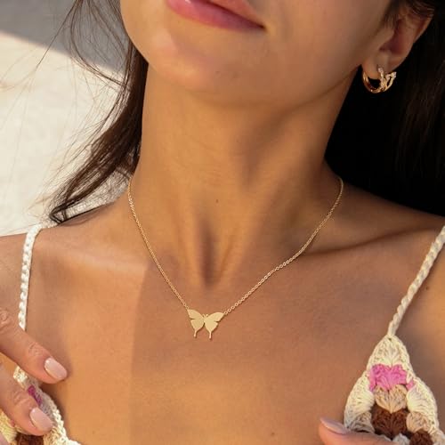 VACRONA Gold Dainty Butterfly Necklaces 18K Gold Plated Choker Necklace Delicate Long Gold Chain Necklaces Jewelry Gift for Women2