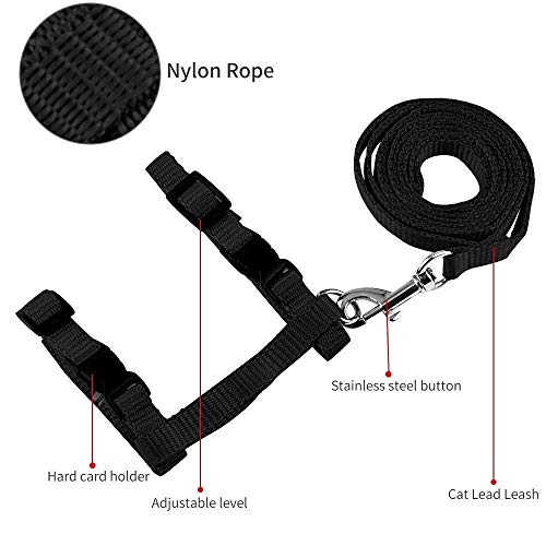 Image of Cat & Small Pet Nylon Strap Collar with Adjustable Walking Harness Leash Pet Walking for Kitten- Plain (Black)