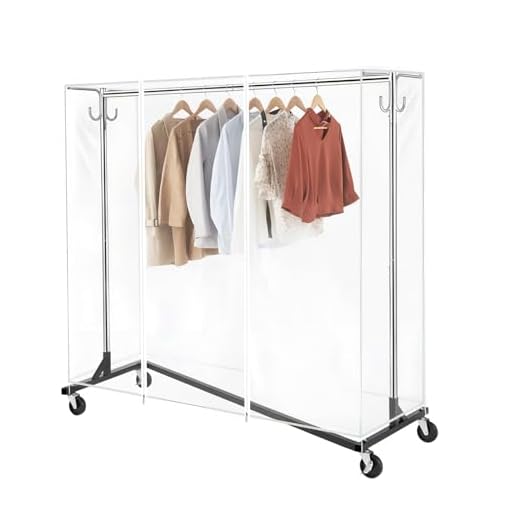 GREENSTELL Clothes Rack with Cover & Tube Bracket, Industrial Pipe Z Base Clothing Garment Rack on Wheels with Brakes, Heavy Duty Sturdy Square Tube Garment Rack Black (59x24x68 inch)