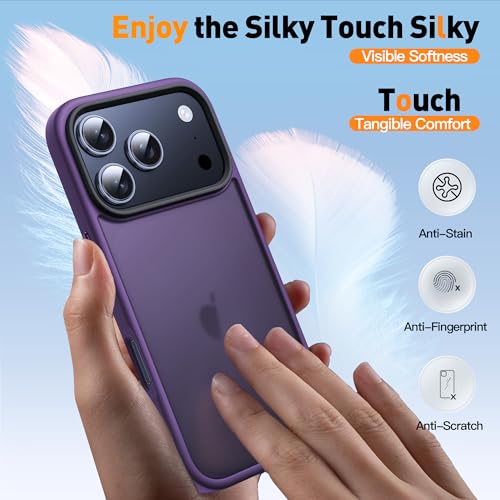 Anqrp Designed for iPhone 17 Pro Case with Aluminium Alloy Buttons, [Support Wireless Charging] Translucent Matte Soft Silicone Slim Anti-Scratch Protective Phone Case Cover, Dark Purple by Anqrp - Image 3