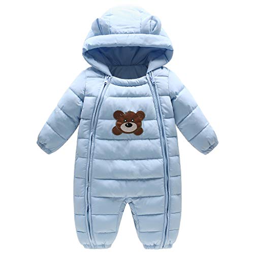 JiAmy Bambino Tute da Neve Inverno Pagliaccetto con Cappuccio Abbigliamento Manica Lunga Orso Blu 3-6 Mesi